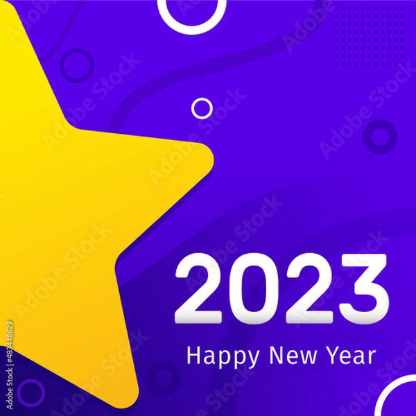 Obraz Vector illustration of the New Year 2023 with a yellow star on a dark gradient background