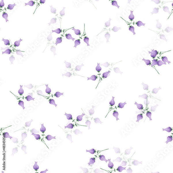 Fototapeta Pattern purple flowers in watercolor on a white background