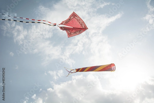Obraz Kites and cloudy sky