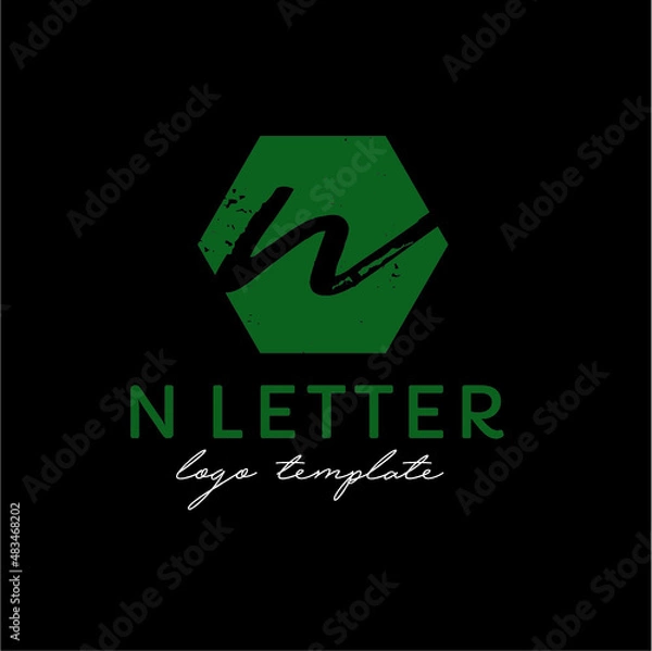 Fototapeta Letter N hexagon green logo vector image