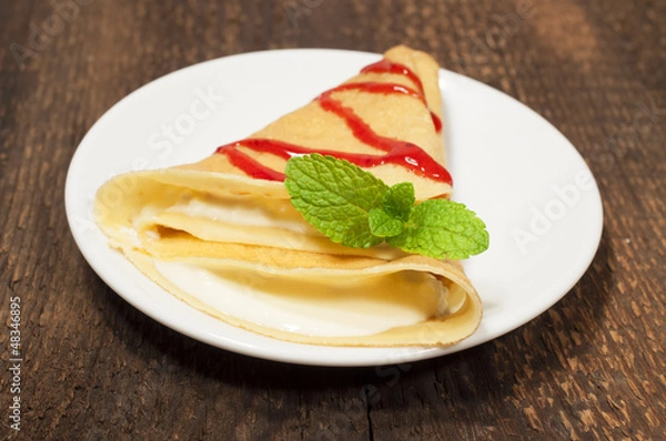 Obraz pancake with cream cheese and strawberry jam