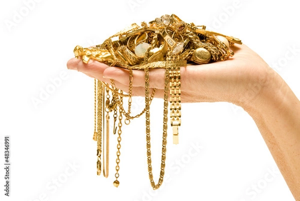 Fototapeta Hand Holding Piękne złoto gotowe do sprzedaży.