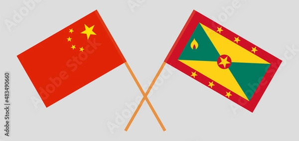 Fototapeta Crossed flags of China and Grenada. Official colors. Correct proportion