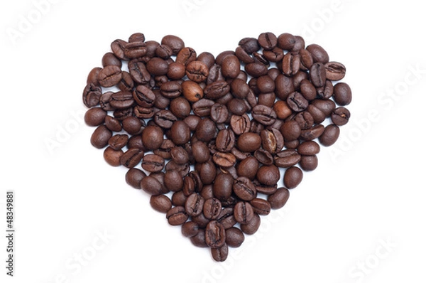 Obraz Coffee beans heart on white background