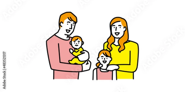 Obraz 笑顔であつまる4人家族