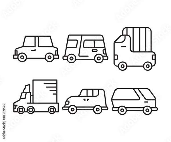 Fototapeta van, lorry truck and car line icons set vector illustration