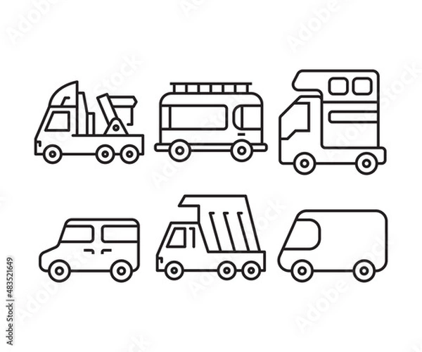 Fototapeta van, lorry truck and car line icons set vector illustration