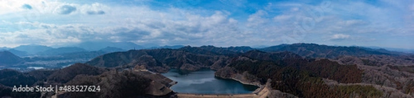 Fototapeta 津久井湖と城山湖のパノラマ空撮