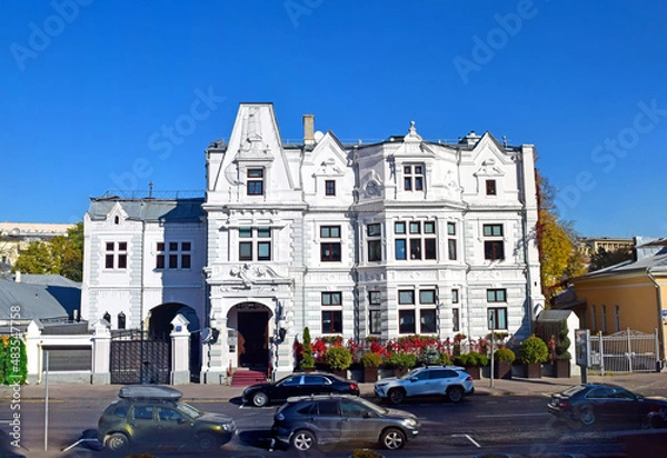 Fototapeta The mansion in the French Renaissance style was built in 1887 by order of Prince Boris Svyatopolk-Chetvertinsky. The project was commissioned by architect Peter Boytsov. Moscow, Russia, 10, 07, 2021