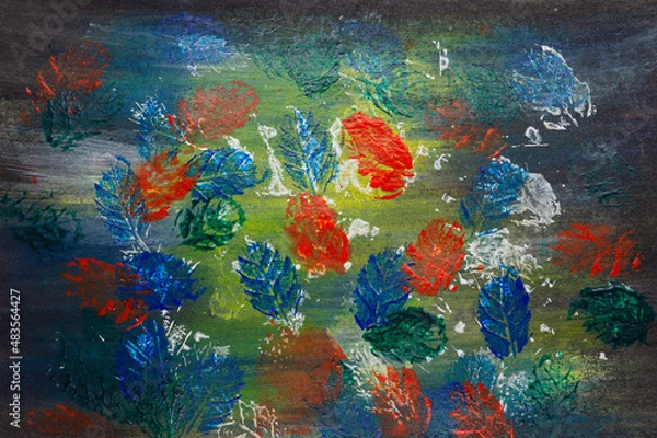 Obraz Drawn color leaves on abstract background.