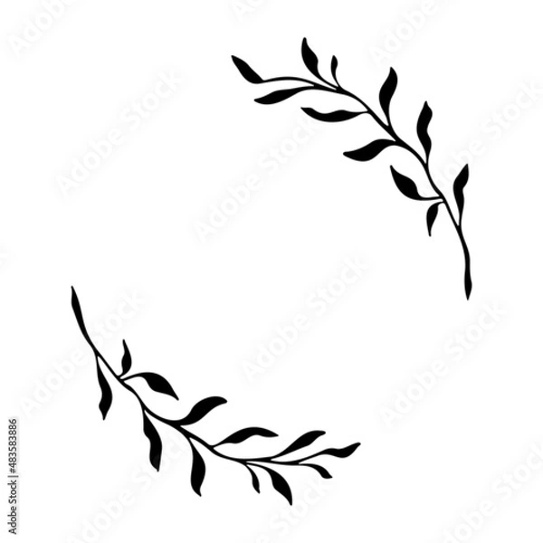 Fototapeta Leaves branch vector.  Floral frame. Hand drawn border. 