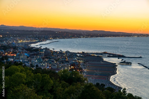 Fototapeta Sunset time in Gabicce Monte, amazing view on all the Riviera Romagnola beach 