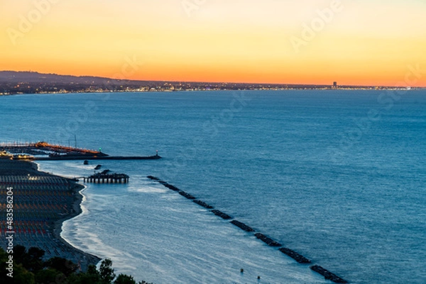 Fototapeta Sunset time in Gabicce Monte, amazing view on all the Riviera Romagnola beach 