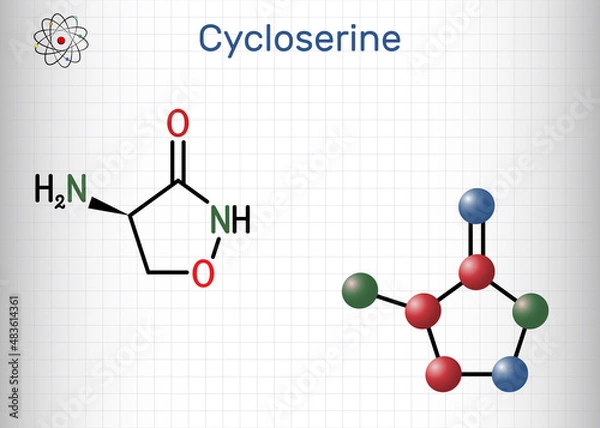 Fototapeta Cycloserine molecule. It is broad-spectrum antibiotic used in the treatment of tuberculosis and certain urinary tract infections (UTI). Sheet of paper in a cage