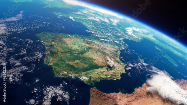 Fototapeta Cinematic space view of Europe, realistic planet Earth rotation in cosmos