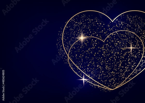 Obraz Happy Valentine's Day illustration with heart of gold,. Template for card, menu, flyer, coupon, poster, cover, banner. Shine of love.