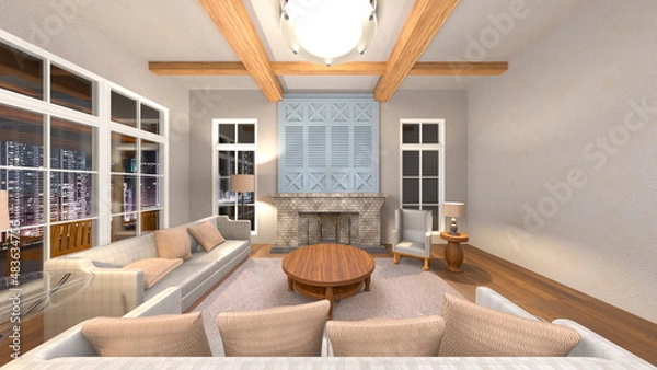 Fototapeta 夜景が見えるリビングルーム