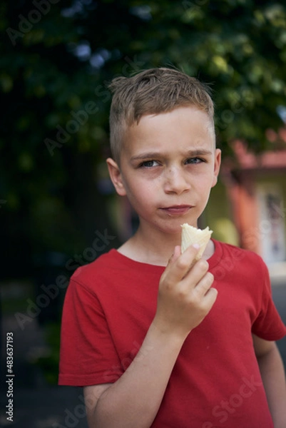 Obraz młody chłopak zjada loda