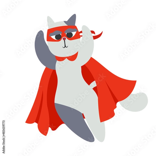 Obraz Superhero cat in red costume. Fictional character in cartoon style