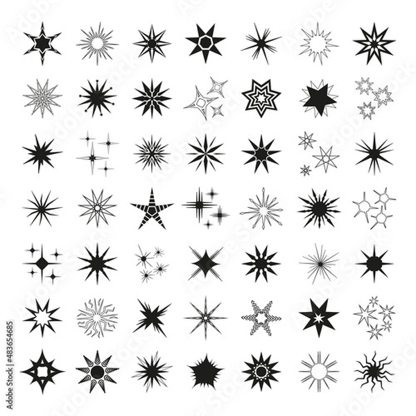 Fototapeta Vector set of stars icons. Illustrations for creating tattoos, logos, and prints.