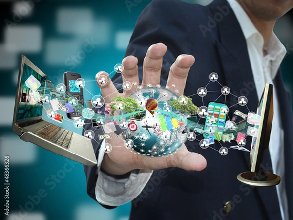 Obraz Man holding social object