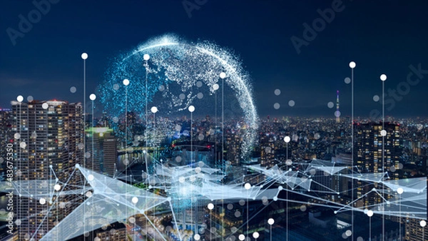 Fototapeta スマートシティ、デジタル社会のイメージ