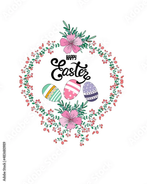 Fototapeta Easter Eggs collection with cute patterns Designed in vintage doodle style in pastel tones for cards, stickers, t-shirt designs, digital prints, pillow designs, baby t-shirts, Easter decorations, gift