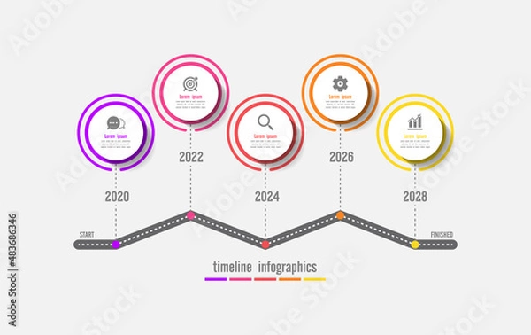 Fototapeta Timeline business abstract background infographic template circle colorful with 5 step