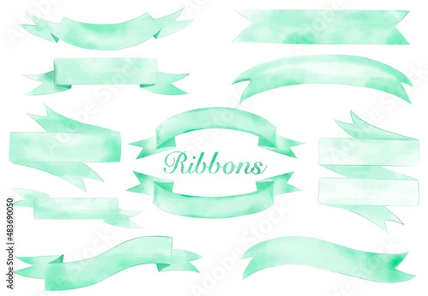 Obraz Green Watercolor ribbon banners vector collection