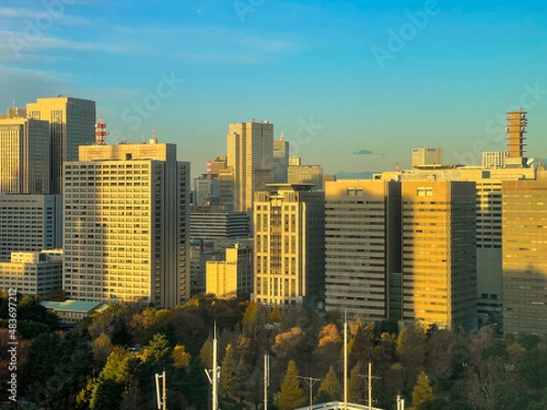 Obraz city skyline at sunset