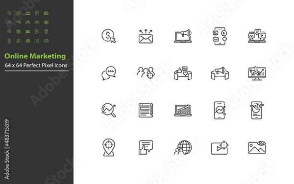 Fototapeta set of marketing, line icons, online marketing, business, advertise