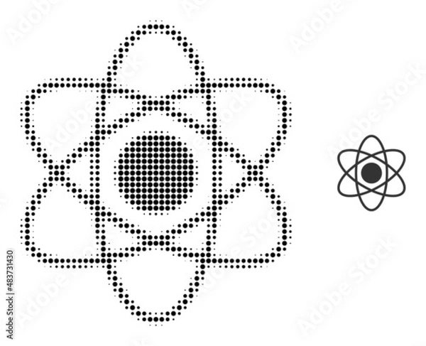 Fototapeta Atom halftone dotted vector. Atom vector icon mosaic is composed of halftone pattern which contains round points.