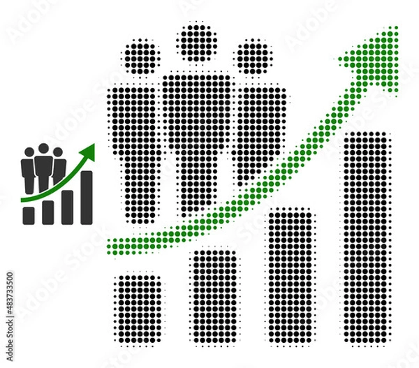 Obraz Clients growth chart halftone dotted vector. Clients growth chart vector icon mosaic is organized from halftone array which contains round dots.