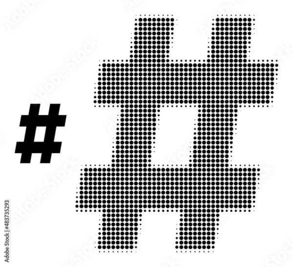 Obraz Hashtag halftone dotted icon. Hashtag vector icon mosaic is organized of halftone pattern which contains circle pixels.