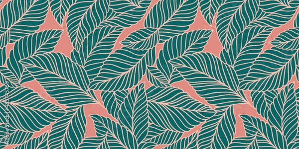 Fototapeta Elegant seamless pattern with delicate leaves. Vector Hand drawn floral background.
