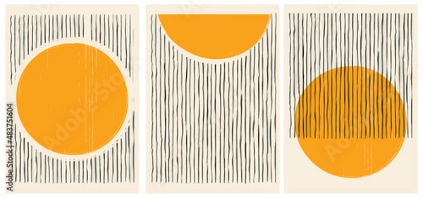 Obraz Minimalist 20s Bauhaus Style Abstract Compositions. Hand Painted Mid-Century Geometrical Wall Decoration.