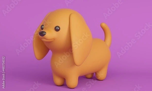 Fototapeta Cute dachshund dog on a lilac background. 3d rendering