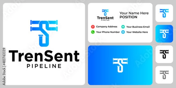 Obraz Letter T monogram pipe industry logo design with business card template.