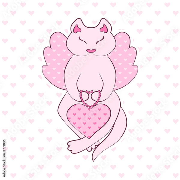 Obraz cupid cat on white background. vector illustration