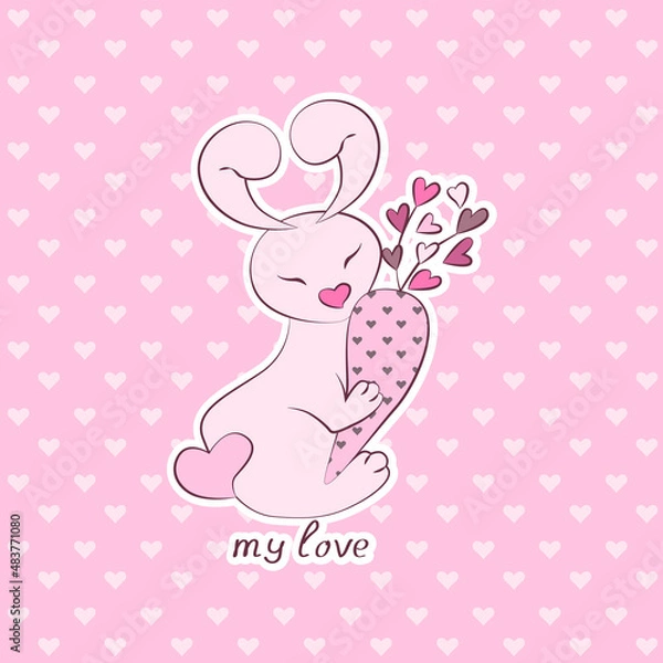 Obraz pink rabbit with carrots. vector illustration