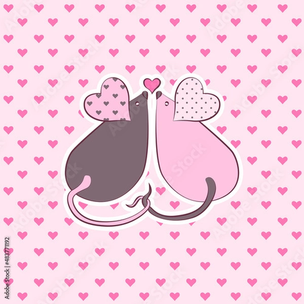 Obraz two mice with hearts. vector illustration