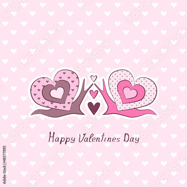 Obraz pink snails with hearts. vector illustration