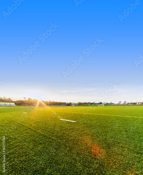 Fototapeta サッカー場　ラグビーグランド　ゴール　野球場　夕焼け　河川敷グランド