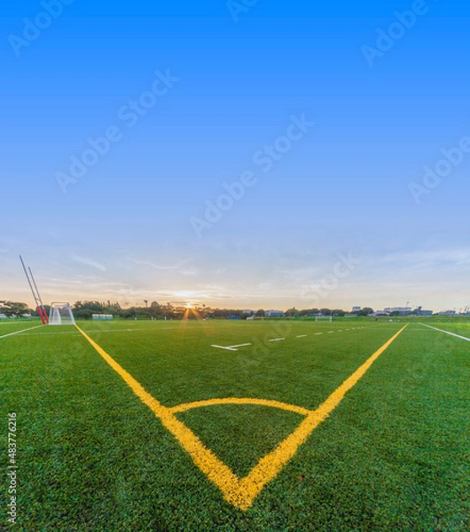 Fototapeta サッカー場　ラグビーグランド　ゴール　野球場　夕焼け　河川敷グランド