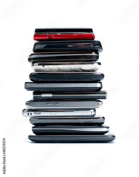 Fototapeta stack mobile phone on white background