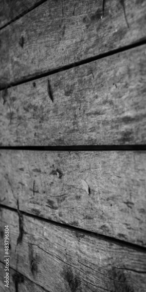 Obraz old wooden boards and fallen leaves