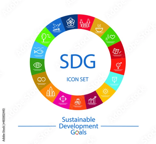 Obraz 17 Sustainable Development Goals set by the United Nations General Assembly, Agenda 2030. Isolated icons, editable. Vector illustration EPS 10