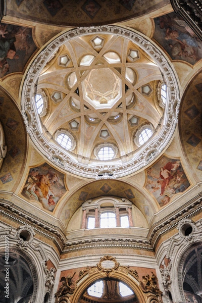 Fototapeta The brilliant architect Guarino Guarini in the Piedmontese Baroque style built the Church of San Lorenzo in 1666-1680. Many innovations of this church have entered the world architecture.   