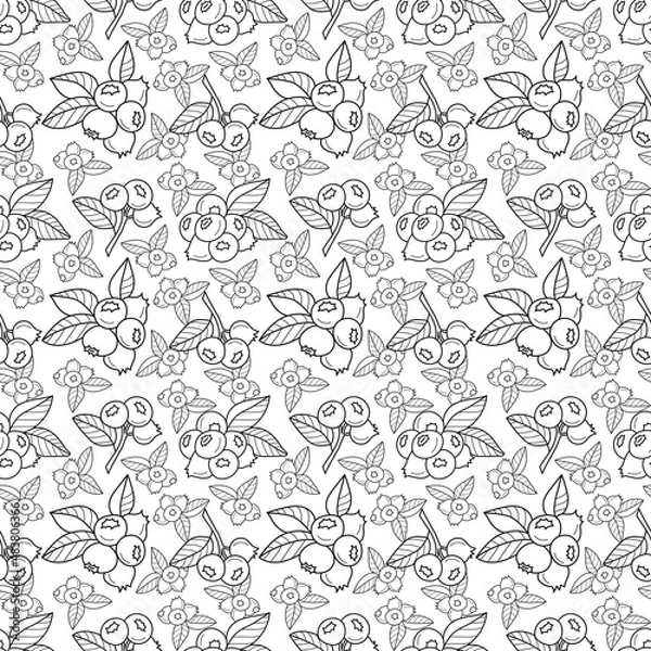 Fototapeta Blueberry seamless fabric pattern, seamless digital paper, berry seamless file, line art blueberry