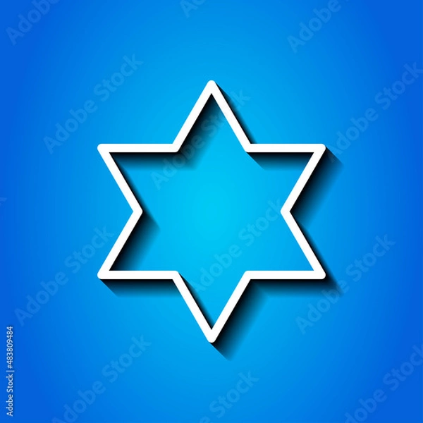 Fototapeta Shield of David simple icon vector. Flat desing. White icon with shadow on blue background.ai